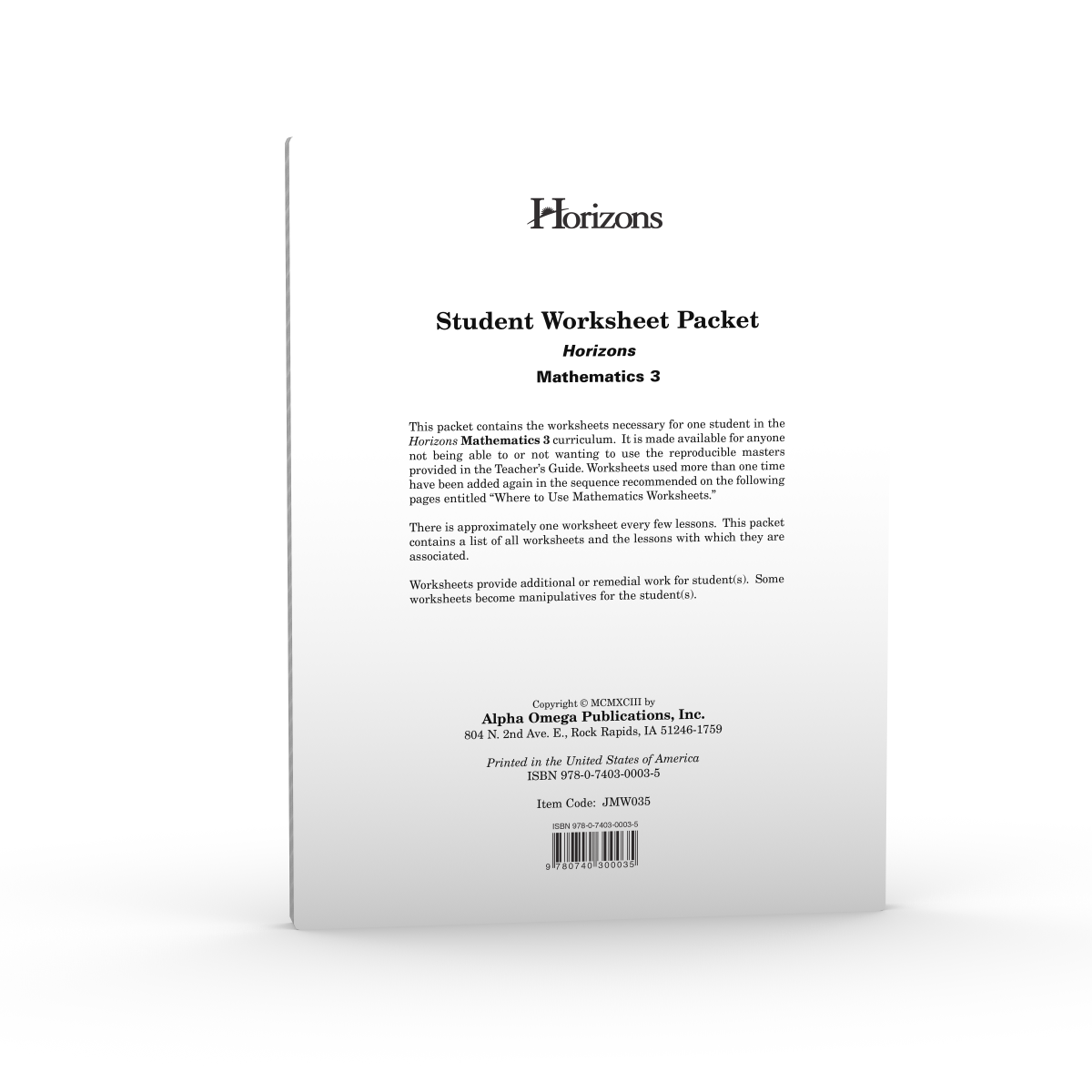 Horizons - Grade 3 Math Student Worksheet Packet