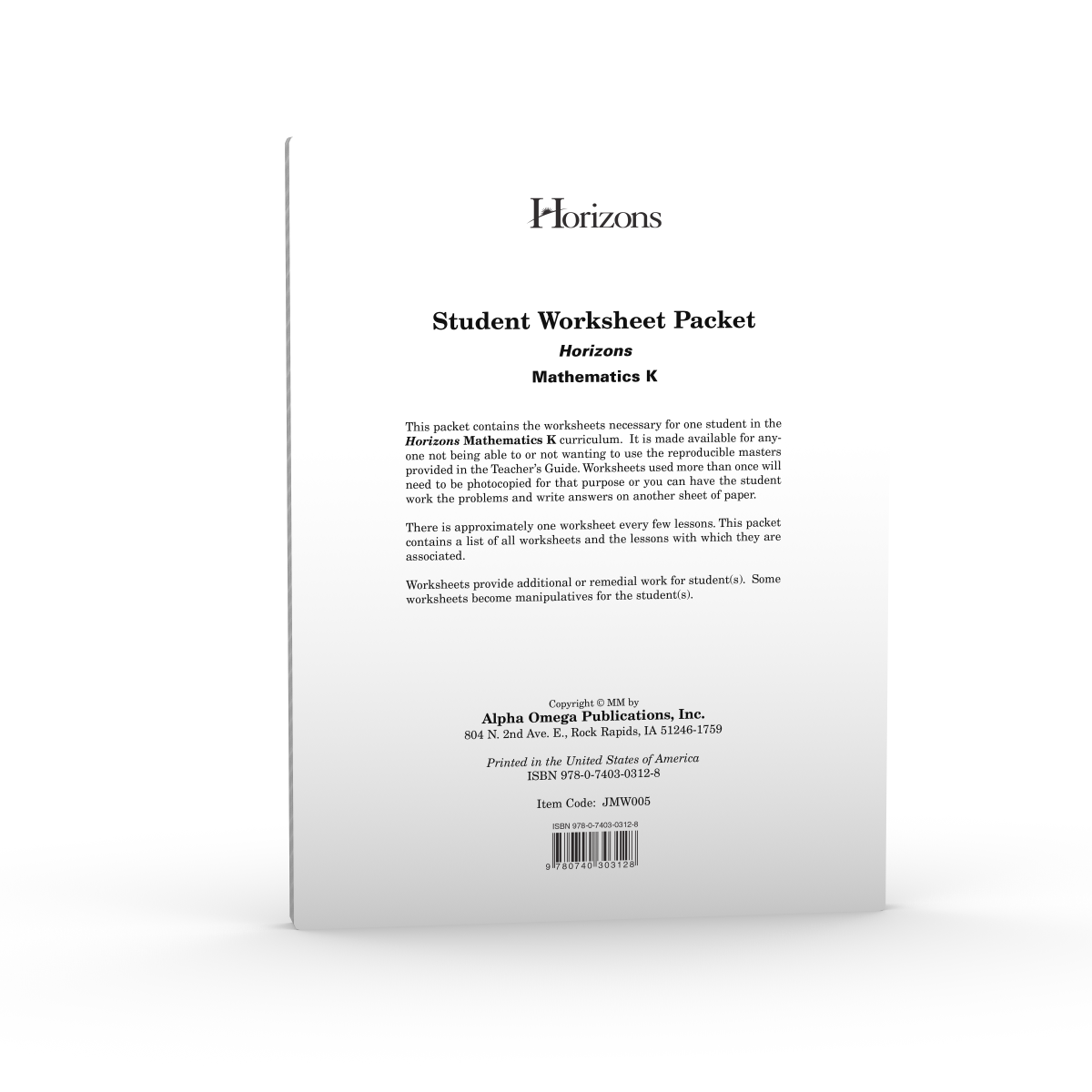 Horizons - Grade K Math Student Worksheet Packet