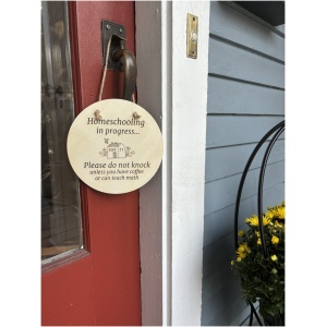a sign on a door handle