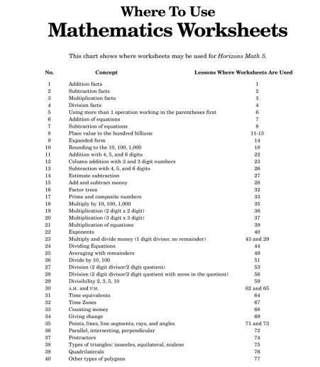 Horizons - Grade 5 Math Student Worksheet Packet - Image 2