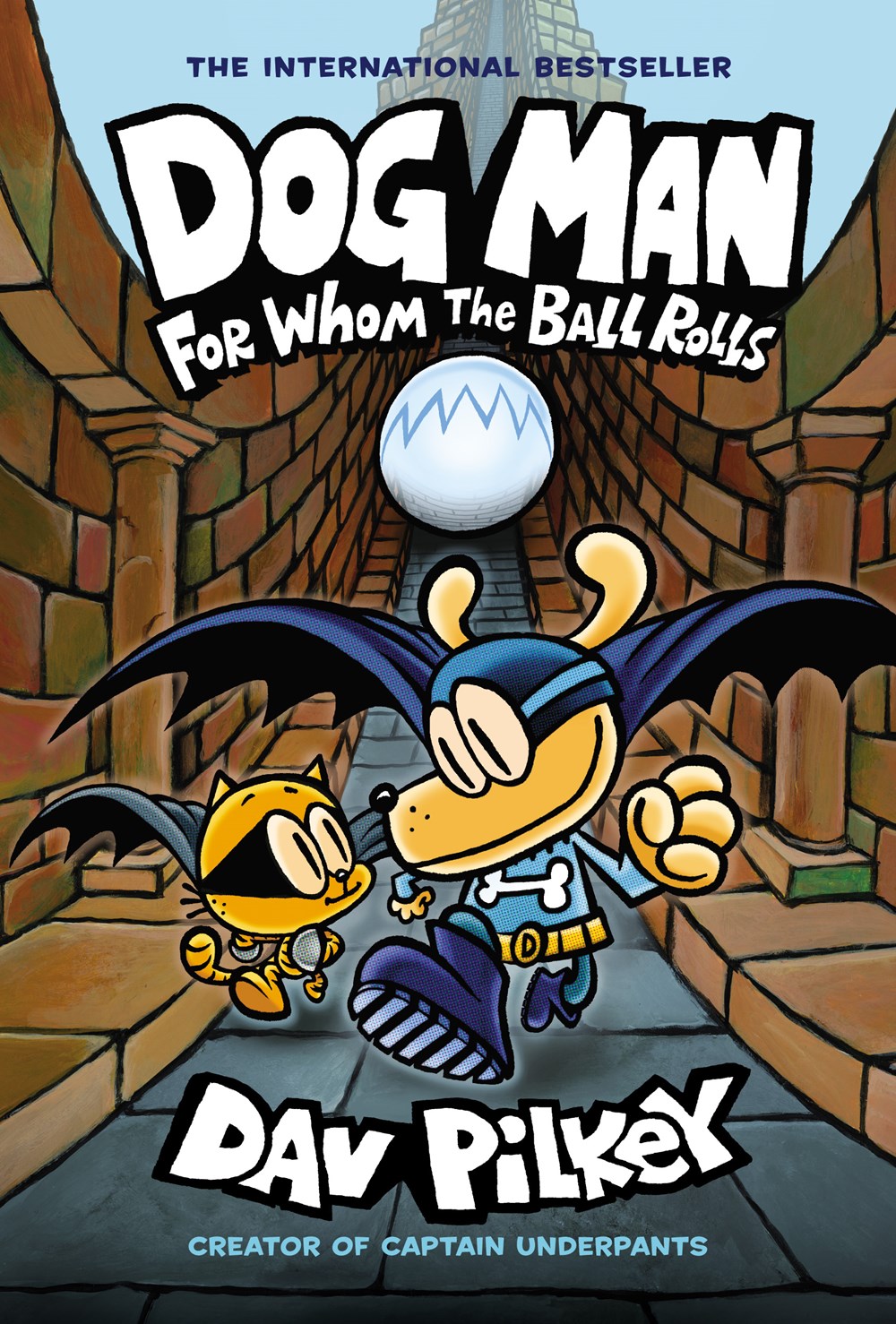 a cartoon character walking down a stone tunnel