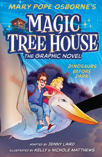 a book cover with cartoon characters riding on a bird