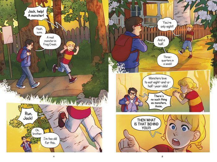 a comic page of a boy and girl running