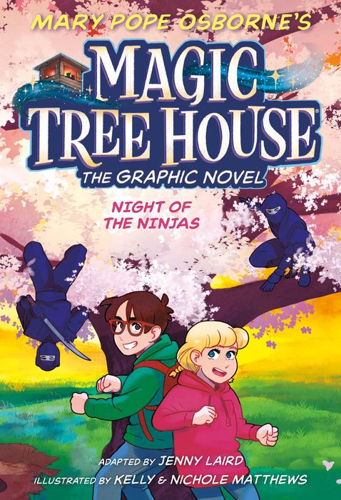 a cartoon of kids in front of a tree